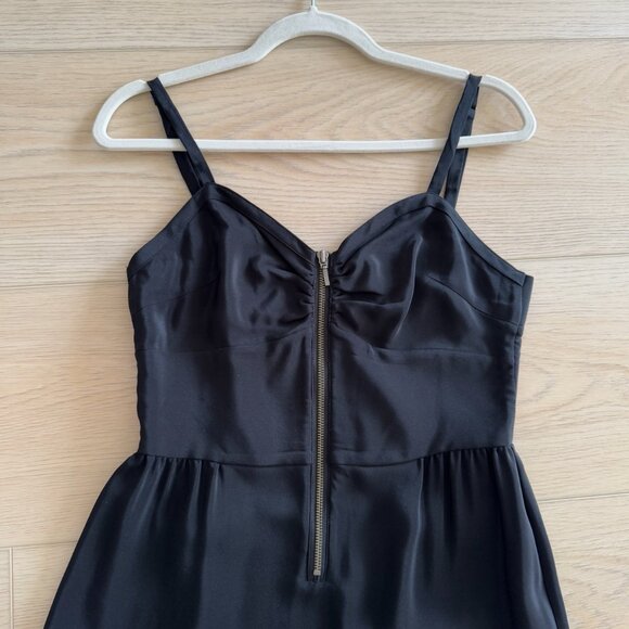BARNEYS NEW YORK CO-OP 100% SILK ZIPPER FRONT BLACK SILK DRESS - SIZE MEDIUM - Picture 3 of 8